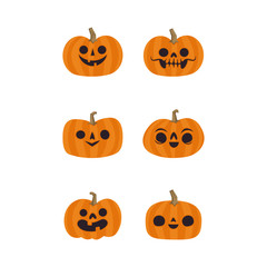 Cute pumpkin illustrations set. Happy cute characters for Halloween.