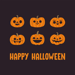 Cute pumpkin illustrations set. Happy cute characters for Halloween.