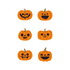 Cute pumpkin illustrations set. Happy cute characters for Halloween.