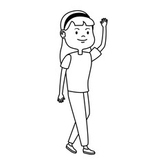 teenage girl waving icon, flat design