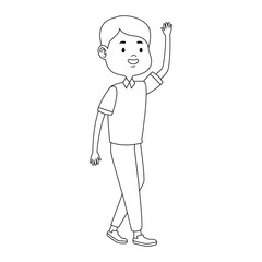 cartoon teen boy waving icon, flat design