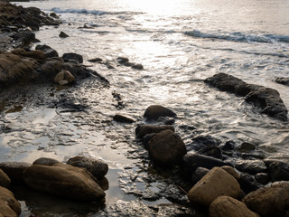  Rocky beach by the sea at dawn in Cabo de Huertas Alicante