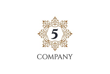 Luxury gold and white logo design template vector illustration with number