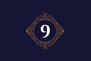 Luxury gold and blue logo design template vector illustration with number