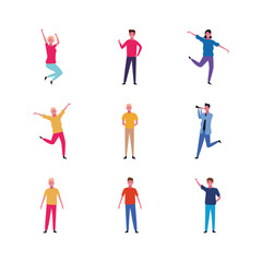 set of cartoon happy people standing