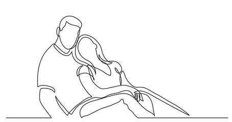 continuous line drawing of happy couple sitting together