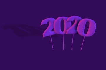 Neon inflatable figures 2020. Balloons. New Year. 3d render, illustration.
