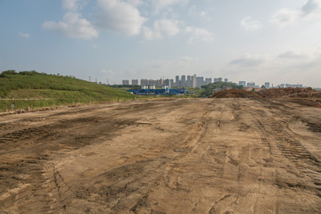 Dirt road construction flat space landscape