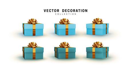 Set of gifts box. Collection realistic gift presents. Surprise boxes. Celebration decoration objects. Isolated on white background. vector illustration