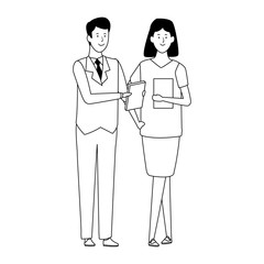 Fototapeta premium Cartoon business man and woman standing, flat design