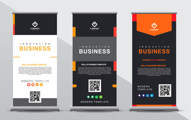 Set of three roll up banner template. Modern abstract elgant design composition with portrait presentation.