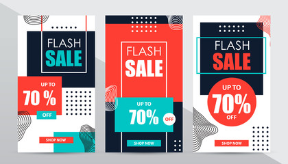 Set of social media flash sale design templates.  Modern concept sale banner, special offer 70% off. 