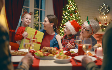 family celebrating Christmas