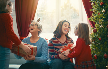 family celebrating Christmas