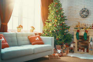 room decorated for Christmas