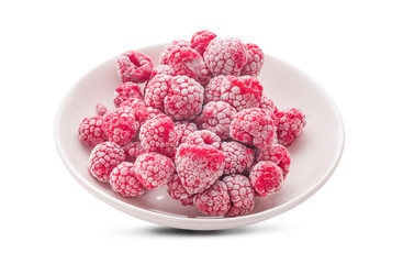 Frozen Raspberries Isolated On White