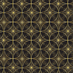 rich golden geometric seamless pattern tile with gold circles and sparkling stars for luxury and festive surface design templates, fabric, textile, backdrop, background, wallpaper, print and digital