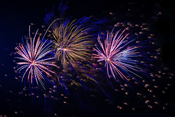 Purple blue and yellow fireworks