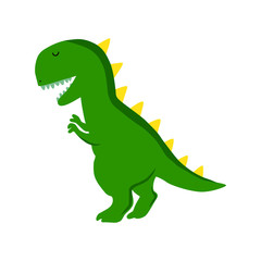 Green dinosaur cartoon vector illustration isolated on white background. T-rex.