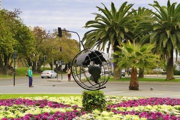 globe statue at the Flower clock in Viña del Mar (Chile)