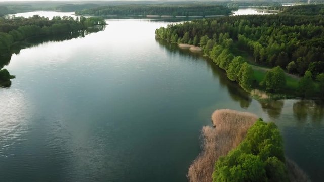 Aerial view of small island at wdzydze lake in Poland.