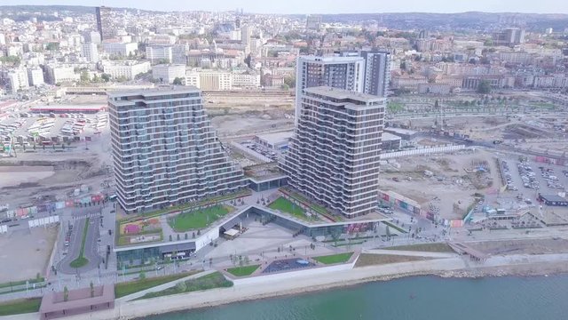 Belgrade Waterfront towers, aerial 4k summer day