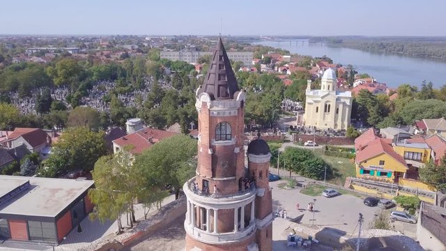 Gardos Tower in Zemun Old city, still video 4k aerial