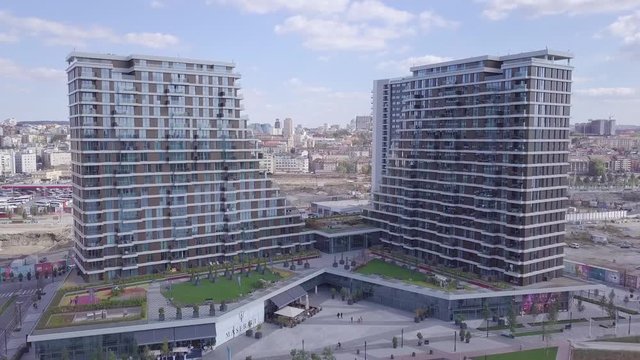 Beautiful opening aerial 4k shot of Belgrade Waterfront in city centre