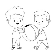 boys playing with a ball, flat design