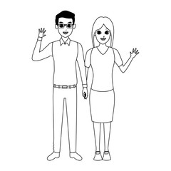 cartoon adult couple standing icon, flat design