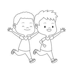 cartoon kids running icon, flat design