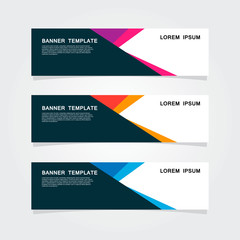 Set of 3 banner template. Modern flat blue, orange, purple color web banner design.