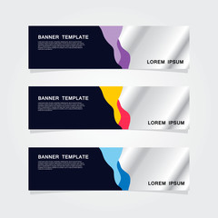 Fototapeta premium Set of 3 banner template. Modern flat blue, orange, purple color web banner design.