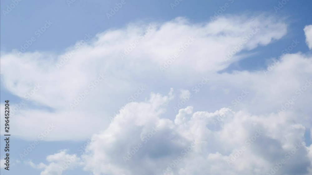 Wall mural time lapse white clouds on a blue sky. 4k fluffy white clouds moving during the day time