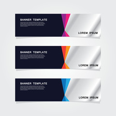Set of 3 banner template. Modern flat blue, orange, purple color web banner design.