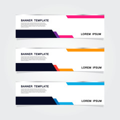 Set of 3 banner template. Modern flat blue, orange, purple color web banner design.