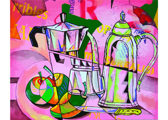 Plakaty  Kubistyczna martwa natura z dwoma ekspresami do kawy