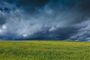 Beautiful summer fields and storm clouds in a remote rural area in Europe