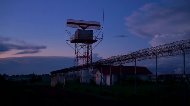 International siem reap airport traffic controller in a blue hours sunset
