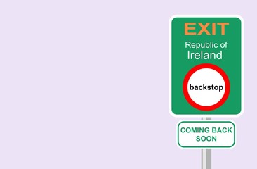 Backstop. Illustration, Traffic signal. Possible soft and flexible frontier between Republic of Ireland and Northern Ireland because of the UK Brexit controversy of the European Union. Border conflict