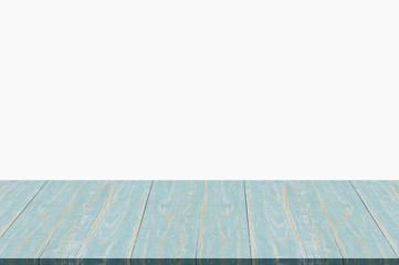 Vintage old grunge blue wood table top on isolated background.