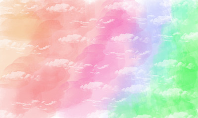 Fototapeta na wymiar Colorful watercolor background with cloud. Digital drawing. Can be used as banner, presentation, flyer, poster, web design, website, invitations.