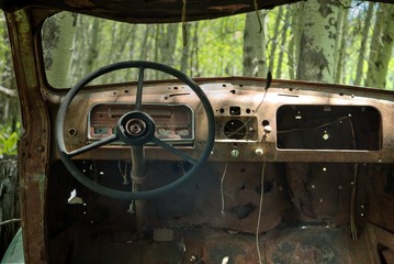 cockpit of an old car