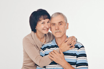 couple in love hugs on white background. man and woman smiling. Valentine's day