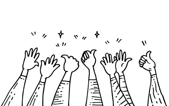 hand drawn of hands clapping ovation. applause, thumbs up gesture on doodle style , vector illustration