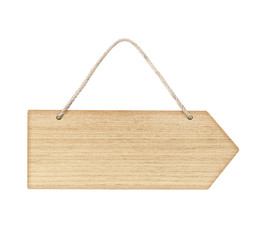 empty wooden sign frame with lope for hang on white background with clipping path