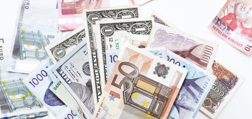 close up of banknote isolated on white background