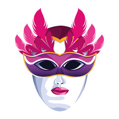 Masquerade mask with feathers, colorful flat design