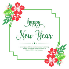 Banner happy new year, with decorative of abstract green leafy flower frames. Vector