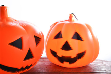 Halloween Two Pumpkins isolated on white background, Halloween background